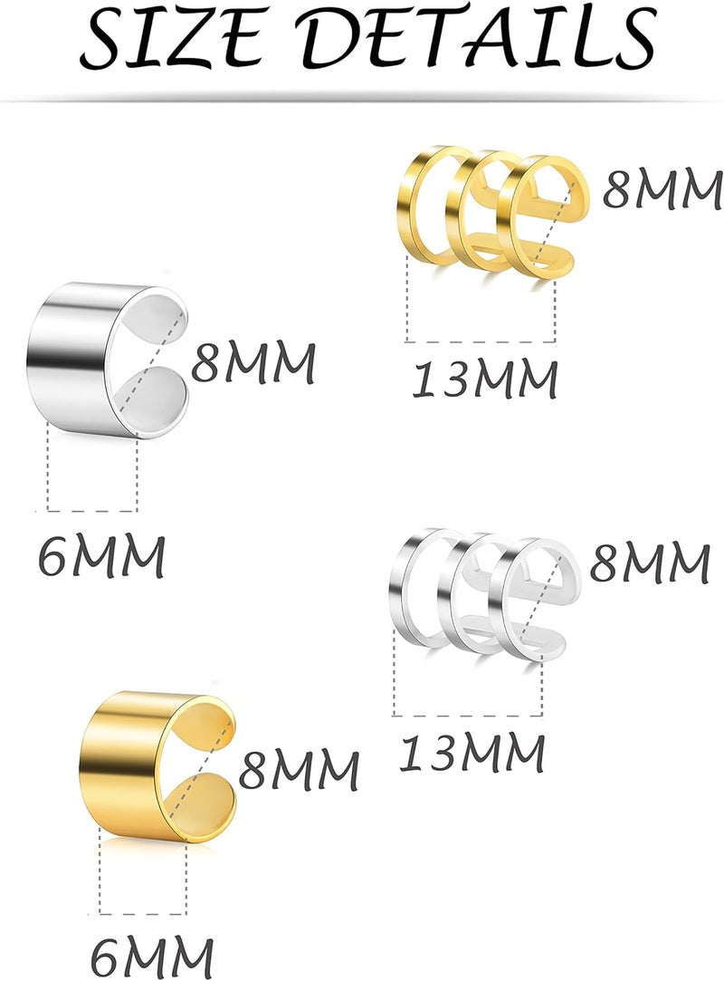 Tornito 4-10 Pairs Stainless Steel Ear Cuff Helix Cartilage Clip On Wrap Earrings Fake Nose Ring Non-Piercing Adjustable - Image 2